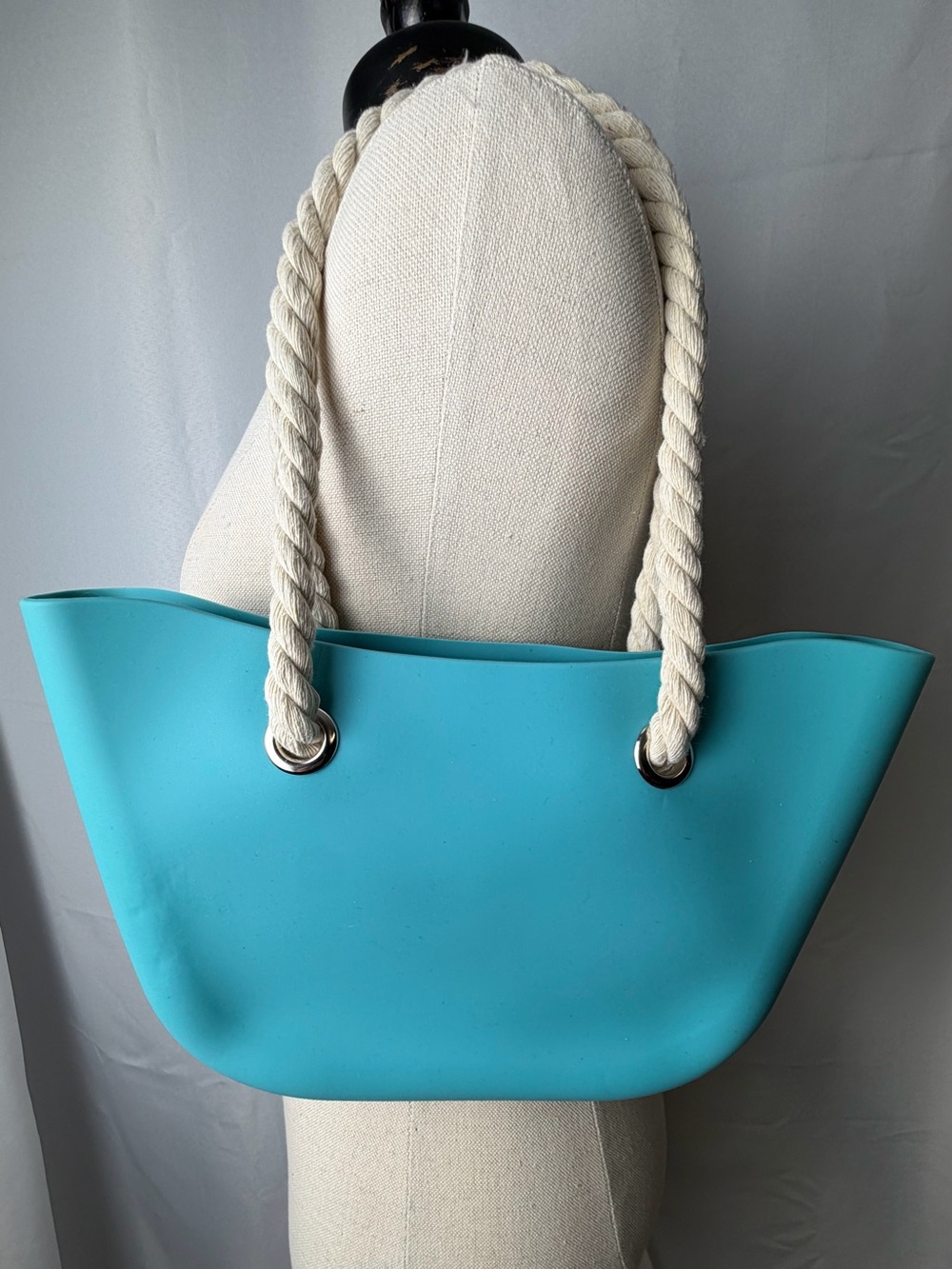 Turquoise EVA Rubber Beach Pool Tote Bag Rope Handles